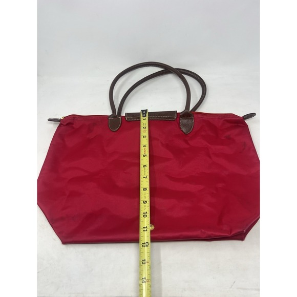 LONGCHAMP Le Pliage Large Red Nylon Packable Tote Bag Purse Leather Top Handle - Picture 11 of 11